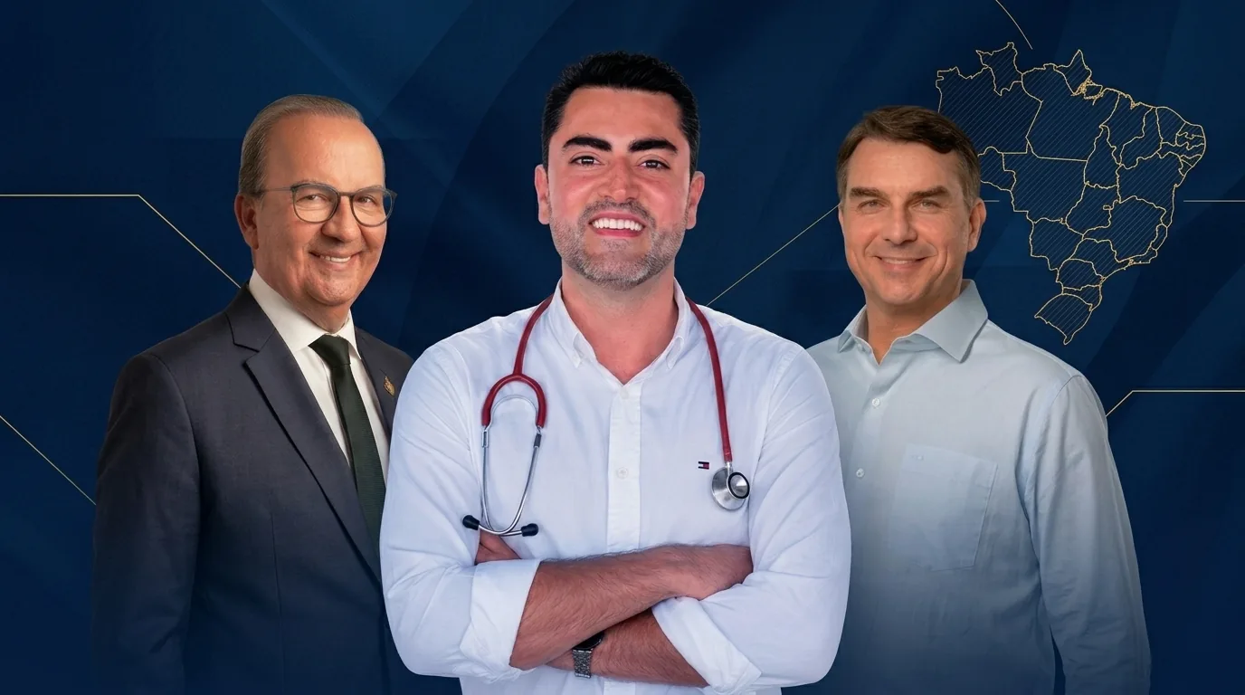Jorginho, Dr. Paulo Coral e Flávio Bolsonaro — lideranças que apoiam o projeto para Santa Catarina